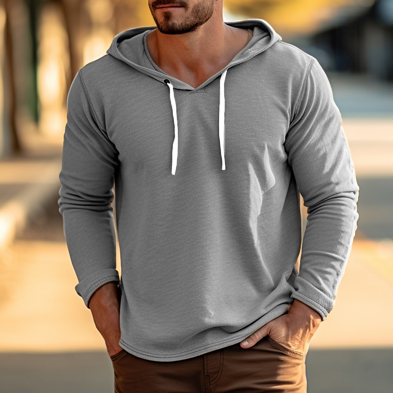 Men's T Shirt Tee Top Long Sleeve Shirt Long Sleeve Hooded Spring &  Fall Plain Fashion Designer Basic Vacation Street Going out Light Blue Brown Green Top Tee for Men