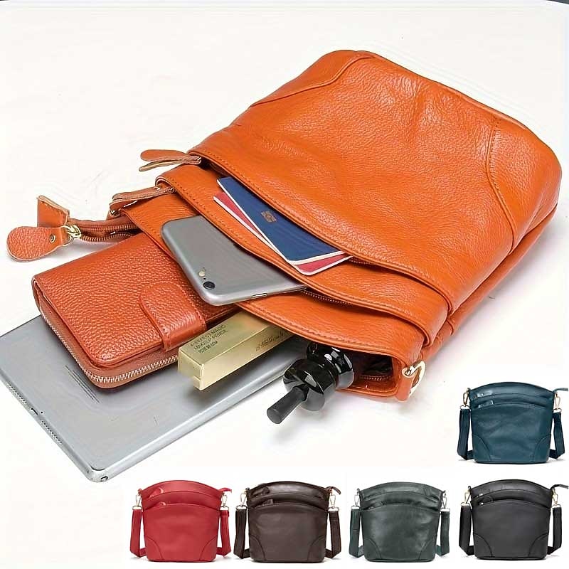 Waterproof and Wear-resistant Genuine Leather Crossbody Bag for Women - Versatile Multi-layer Shoulder Bag with Clutch Design