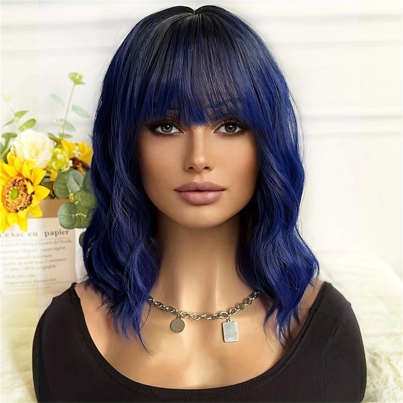 Medium Long Curly Bob Wig Synthetic Wig With Bangs Fashionable For Daily Use Party Christmas Party Wigs4