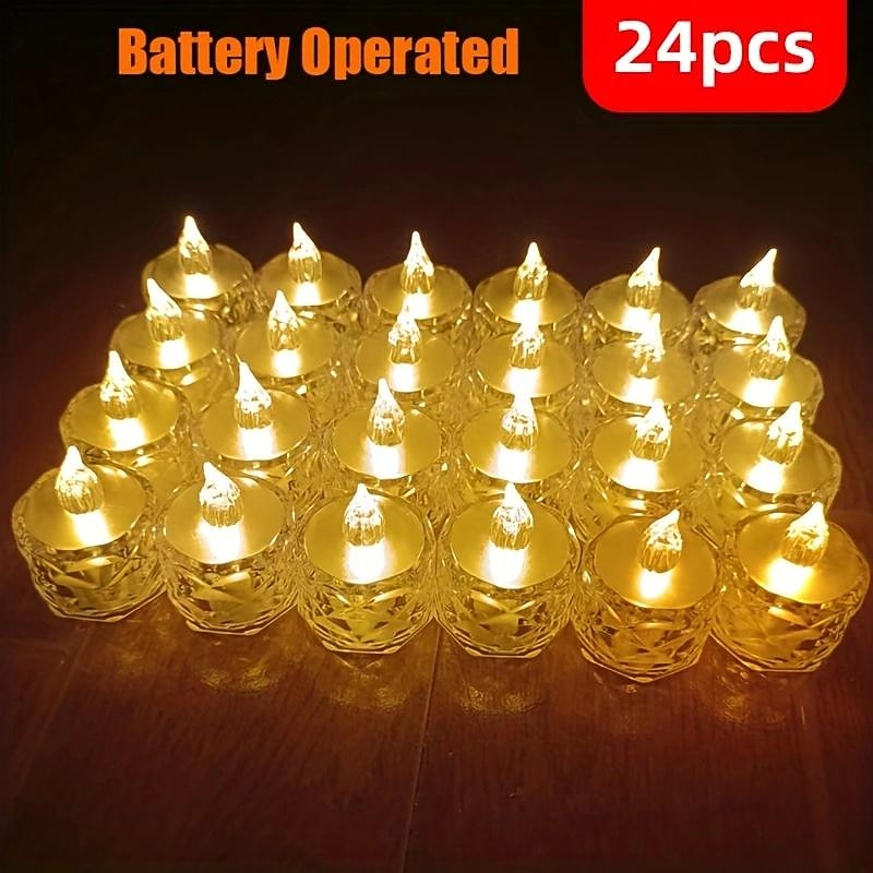 24pcs LED Electronic Candles Light, Mini Rose Pattern Refraction Halo Projection Tea Lights, Battery Powered LED Flameless Candles For Valentine's, Christmas, Weddings