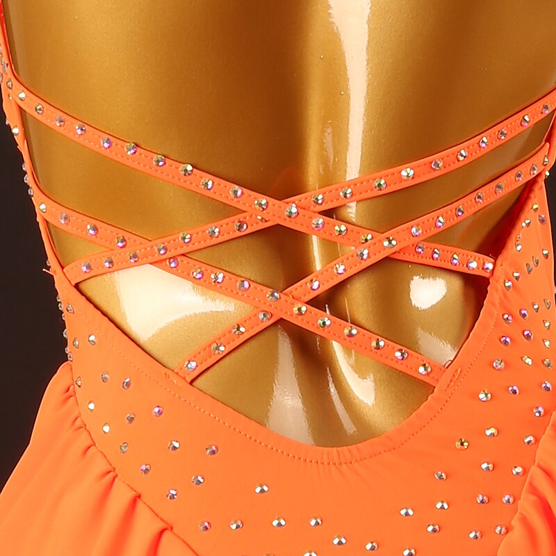 Dance Salsa Latin Dance Dress Pure Color Splicing Crystals / Rhinestones Women's Performance Training Sleeveless Chinlon Spandex4