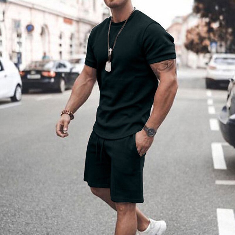Men's T-shirt Suits Tracksuit Tennis Shirt Shorts and T Shirt Set Short Sleeve Crew Neck Summer Spring Solid Colored Sports Designer Sportswear Drawstring 2 Piece Outdoor Street Daily Black White Pink3