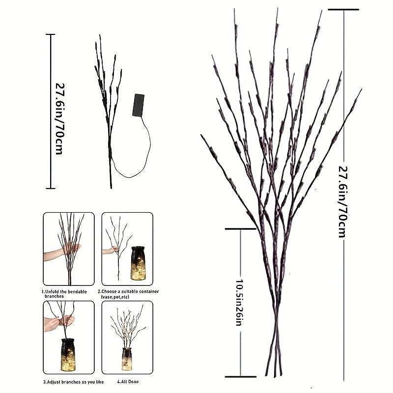 3 Pack 27" Brown Lighted Twig Branches Pathway Light 60 LED Battery Operated Warm White Bulbs for Outdoor and Indoor Holiday Christmas Family Wedding4