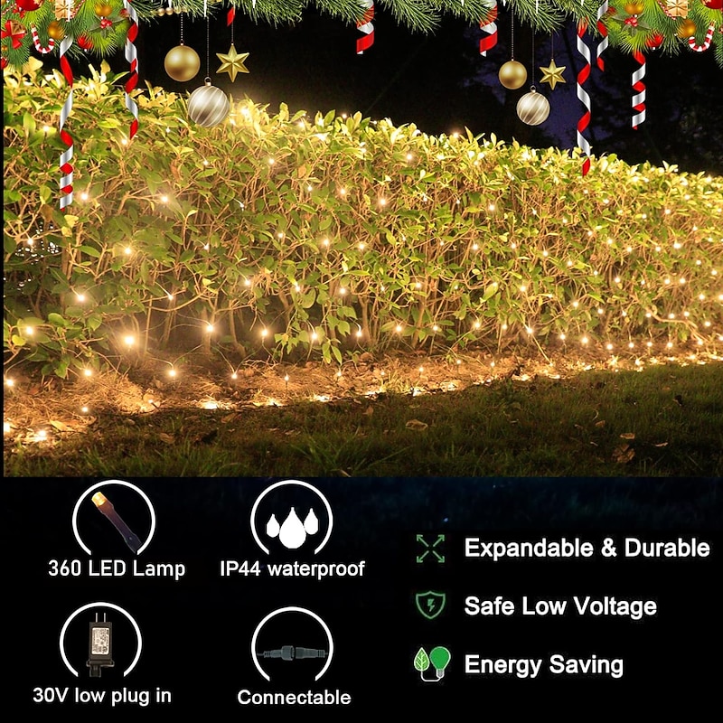 Christmas Decorative Net Light Low Voltage Plug-in DC31V Safe Low Voltage Indoor and Outdoor Christmas Halloween Wedding Decoration 1.5 * 1.5M-96Led/3 * 2M-192Led/6 * 4M-672Led4
