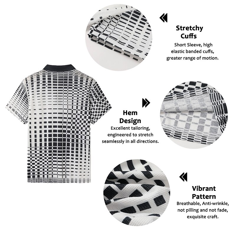 Men's Geometric Waffle Polo Shirts Golf Shirt Short Sleeve Polo Shirts Collared Shirts Business Casual WorkWear Formal Wear Festival Wear 3D Print Buttons Blue-Green White Yellow3