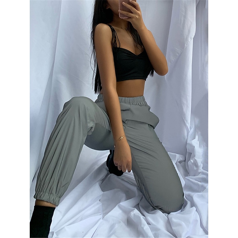 Women's Sweatpants Pants Trousers Fashion Streetwear Athleisure Full Length High Waist Plain Pocket High Cut Comfort Breathability Soft Micro-elastic Vacation Street Daily Gray Fall Winter3