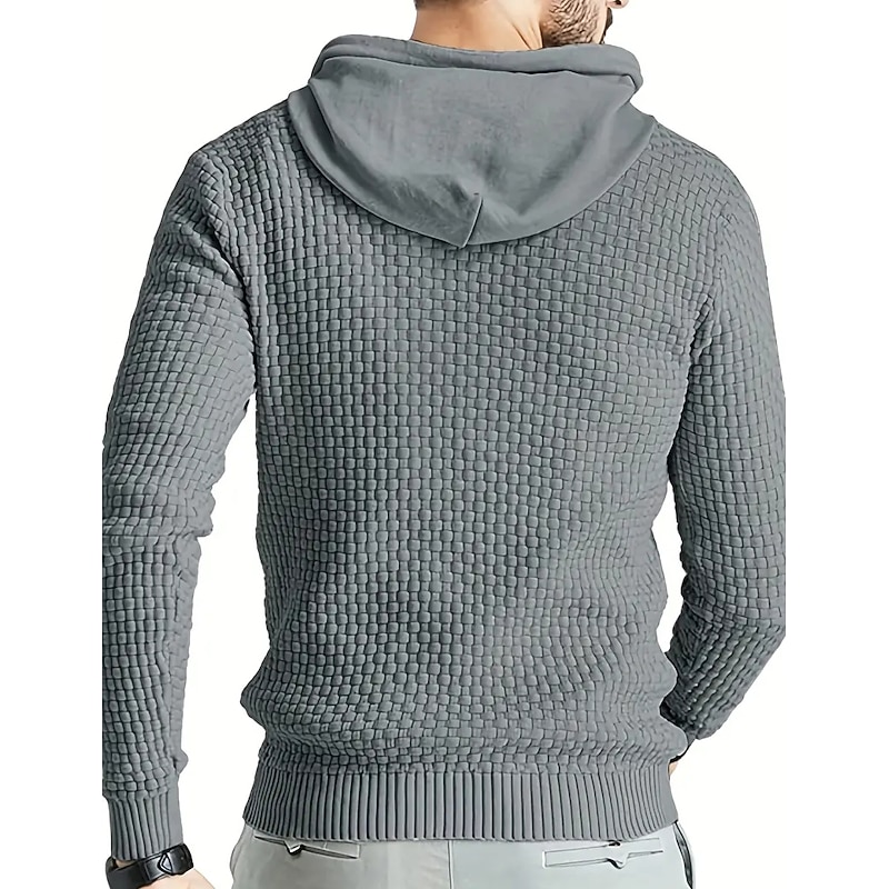 Men's Pullover Sweater Jumper Ribbed Knit Regular Drawstring Classic Plain Hooded Modern Contemporary Work Daily Wear Clothing Apparel Winter Black Beige M L XL4