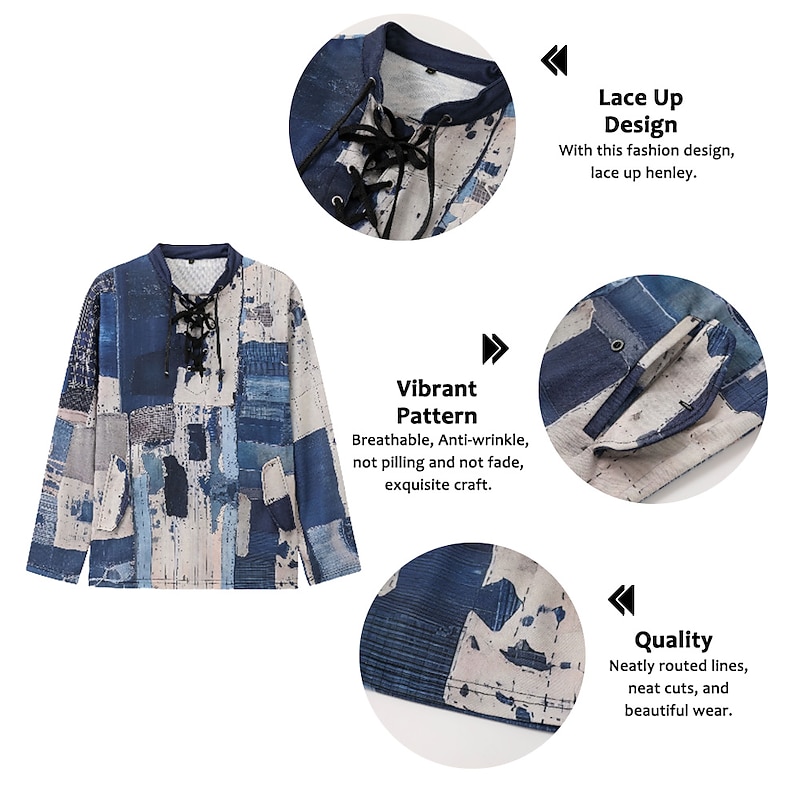 Men's Color Block Patchwork Graphic Prints Sweatshirts Sweatshirt Pullover Long Sleeve Sweatshirt Stand Collar Daily Classic Casual 3D Print Holiday Going out Streetwear Drawstring Print Spring2