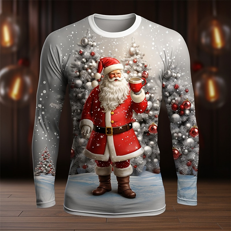Christmas Men's Graphic Santa Claus T Shirt Long Sleeve T shirt 3D Print Crew Neck Shirt Fashion Designer Casual Sports Outdoor Holiday Going out Red Royal Blue Blue Spring &  Fall Clothing Apparel S2