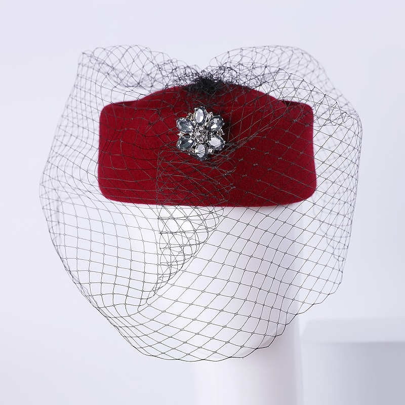 Hats 100% Wool Beret Hat Fedora Hat Tea Party Cocktail Elegant Wedding With Rhinestone Pure Color Headpiece Headwear