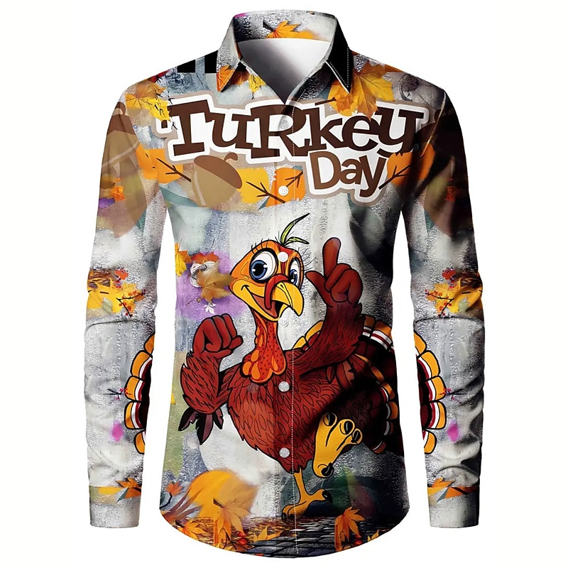 Men's Turkey Shirt Button Up Shirt Long Sleeve Artistic Abstract Outdoor Street Casual Daily Fall & Winter Turndown Buttons Print Gray