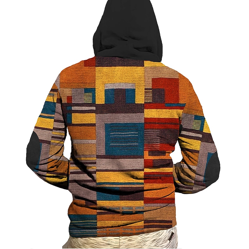 Men's Color Block Graphic Prints Hoodie Hoodies Sweatshirt Daily Classic Long Sleeve Hooded Vacation Holiday Going out Yellow Red Fleece Winter Designer3