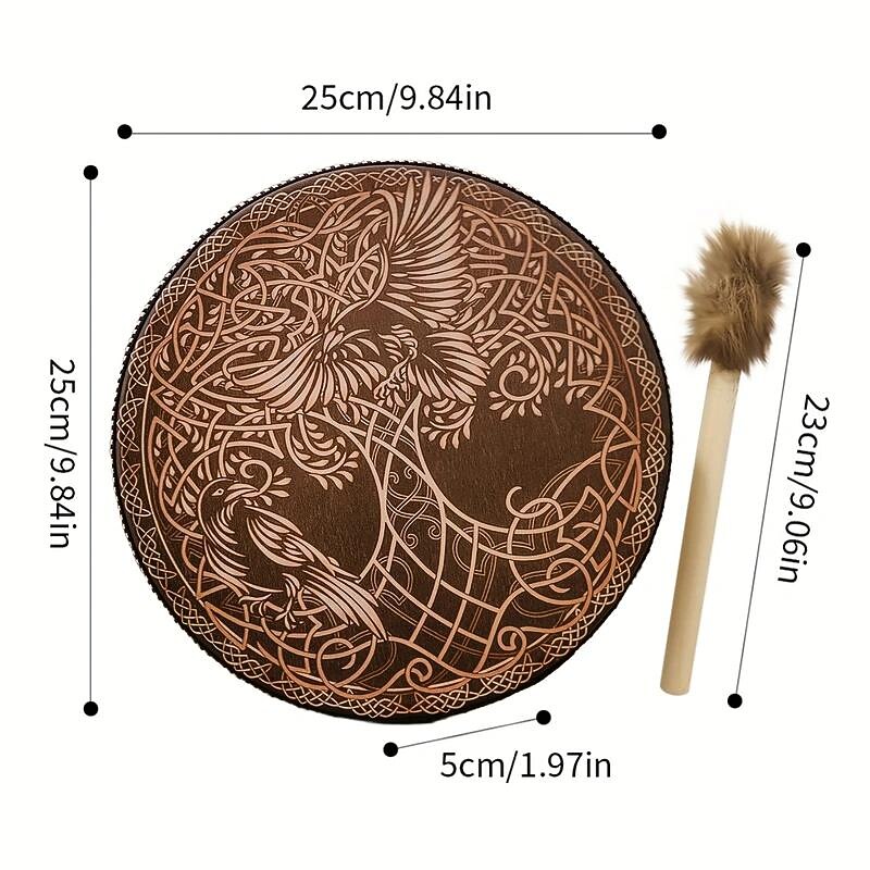 8'' Shaman Viking Drum Huginn&Muninn Deep Bass Sound Water Resistant Plastic Membrane Huge Vegan Frame Drum LARP Party2