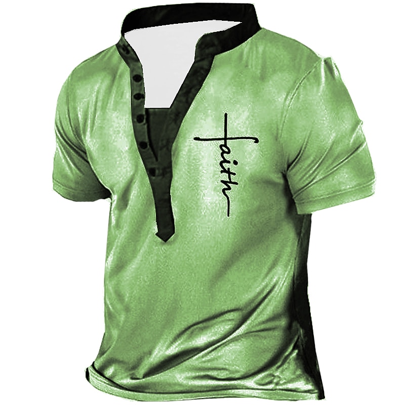 Easter Faith Mens Graphic Shirt 3D | Green Summer Cotton Tee Henley Vintage Designer Basic Casual Letter Templar Cross Short Sleeve White Blue Brown Templer4