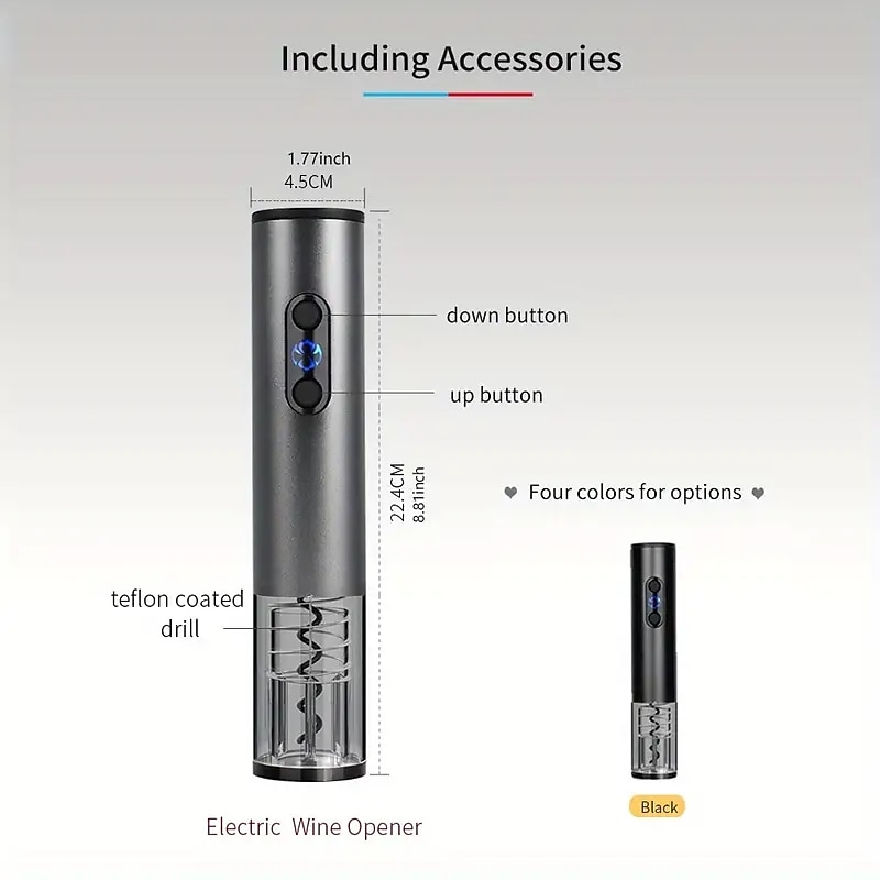 Electric Wine Bottle Opener Set with Foil Cutter Aerator and Vacuum Preserver - Effortlessly Open and Preserve Your Favorite Wines2