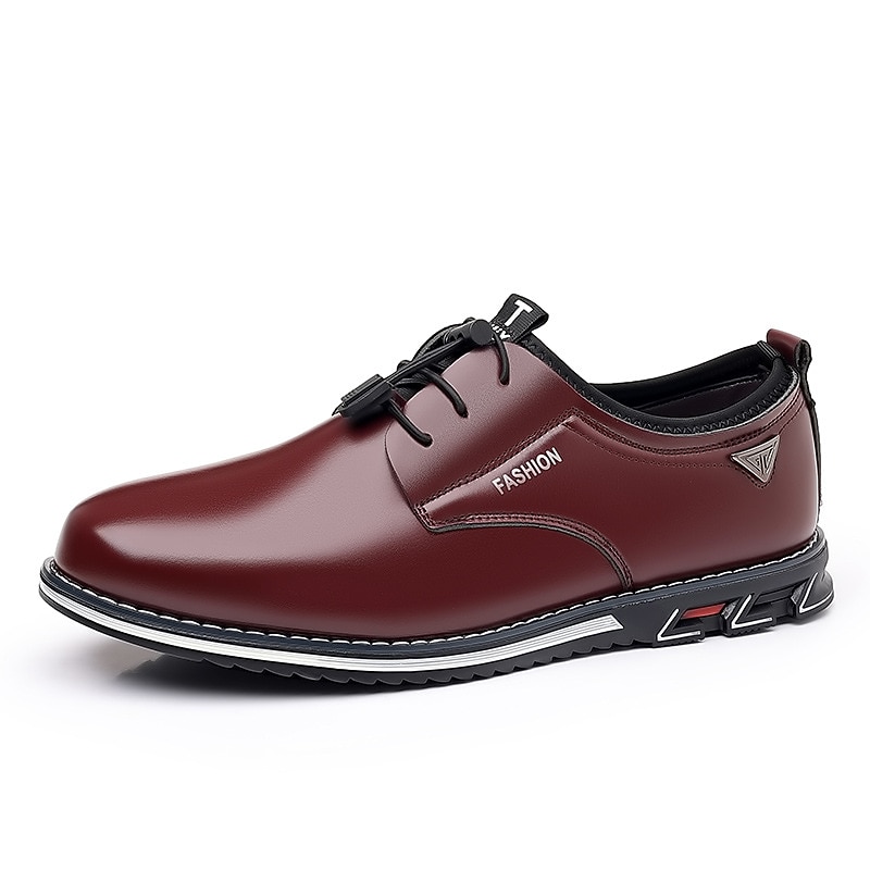 Men's Burgundy Faux Leather Casual Oxford Shoes – Stylish Lace-Up Design with Non-Slip Sole for Business and Everyday Wear2