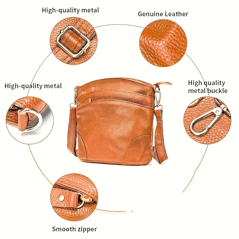 Waterproof and Wear-resistant Genuine Leather Crossbody Bag for Women - Versatile Multi-layer Shoulder Bag with Clutch Design3