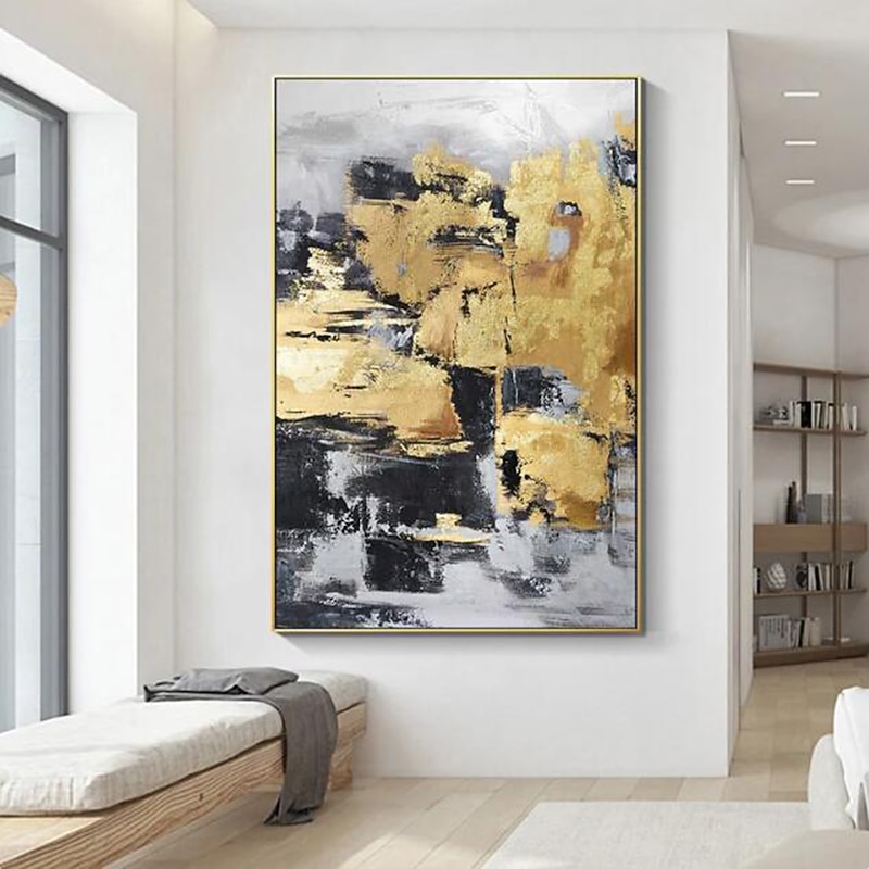 Large Hand Painted Golden Oil Painting foil Oil Painting Handmade Original Oil Painting Abstract Modern On Canvas Golden Leaf  Wall Handmade Art Decor Rolled Canvas No Frame Unstretched2