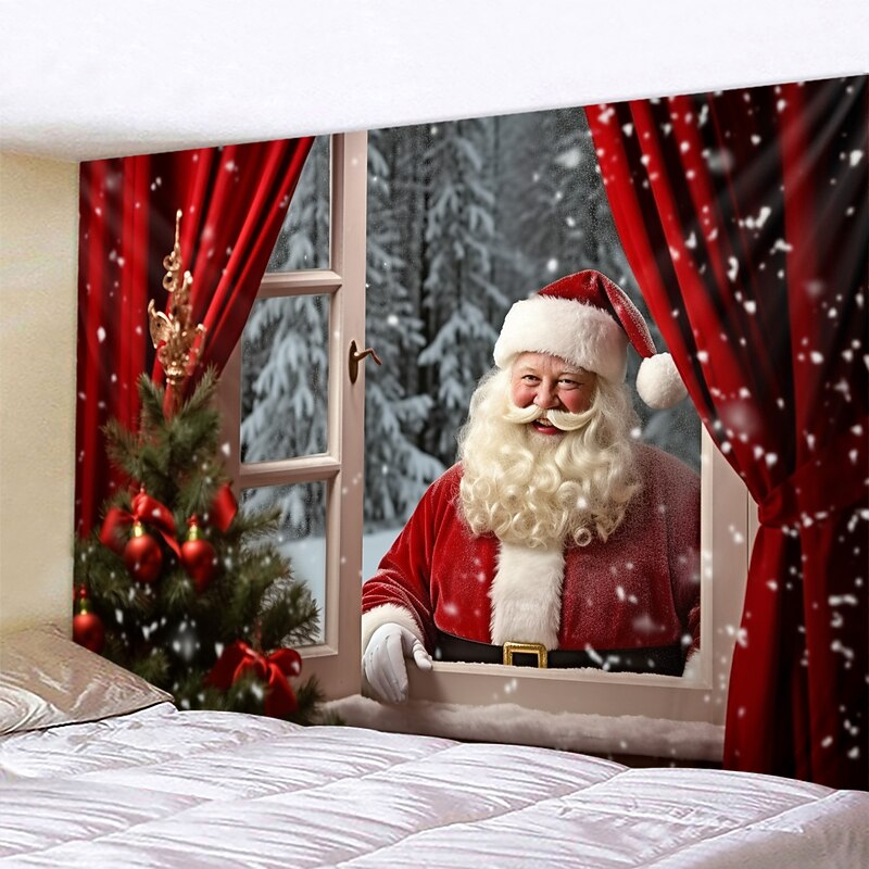 Christmas Decorations Santa Tree Hanging Tapestry Wall Art Xmas Large Tapestry Mural Decor Photograph Backdrop Blanket Curtain Home Bedroom Living Room Decoration4