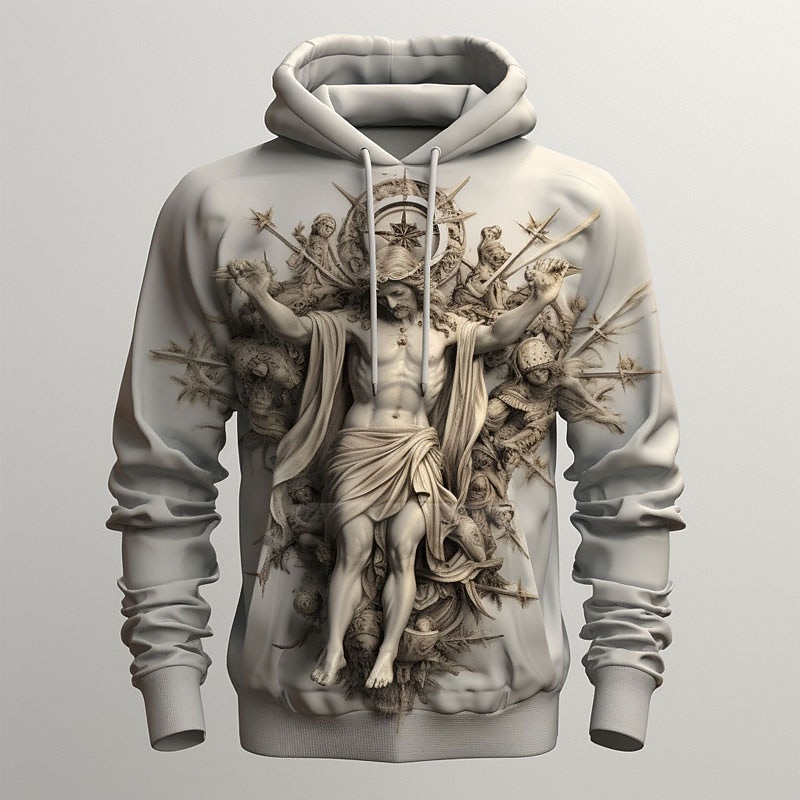 Men's Graphic Cross Faith Hoodie Hoodies Sweatshirt Fashion Daily Long Sleeve Hooded Vacation Sports Outdoor Holiday Black Khaki Print Front Pocket Spring &  Fall Designer2