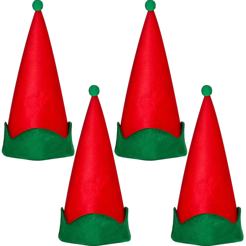 4 Pieces Red Felt Elf Hats Christmas Santa Elf Hat Xmas Holiday Party Costume Favors Gifts Accessories for Teens Adults and Kids4