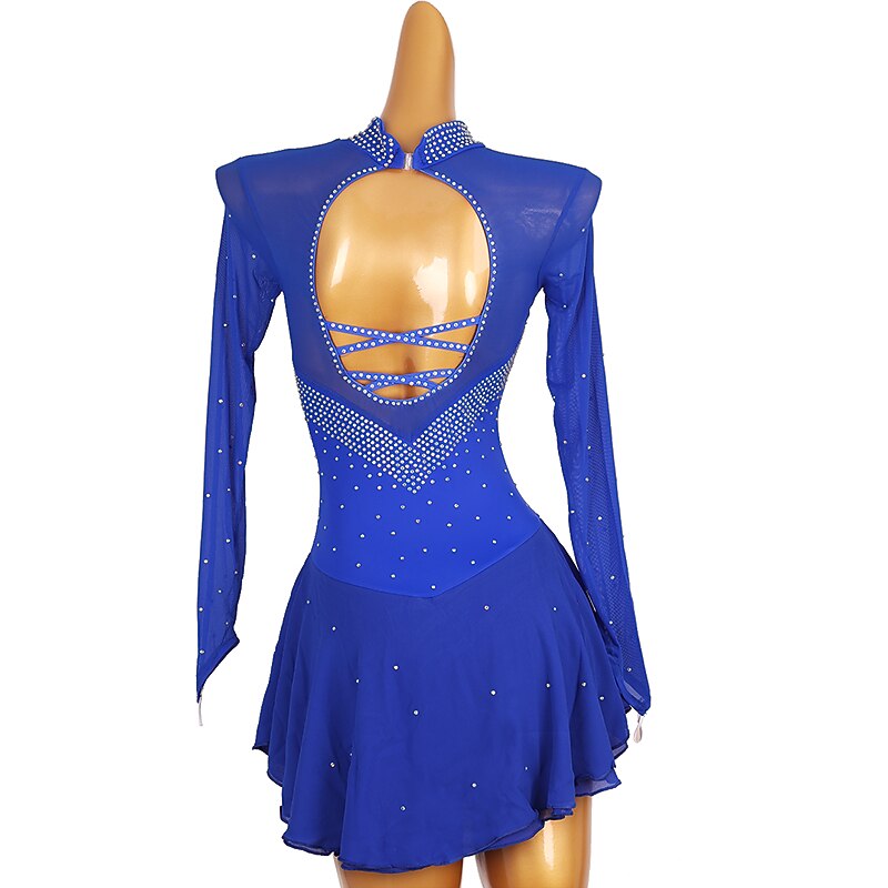 Figure Skating Dress Women's Girls' Ice Skating Dress Red Royal Blue Patchwork Mesh High Elasticity Training Competition Skating Wear Classic Crystal / Rhinestone Long Sleeve Ice Skating Figure3