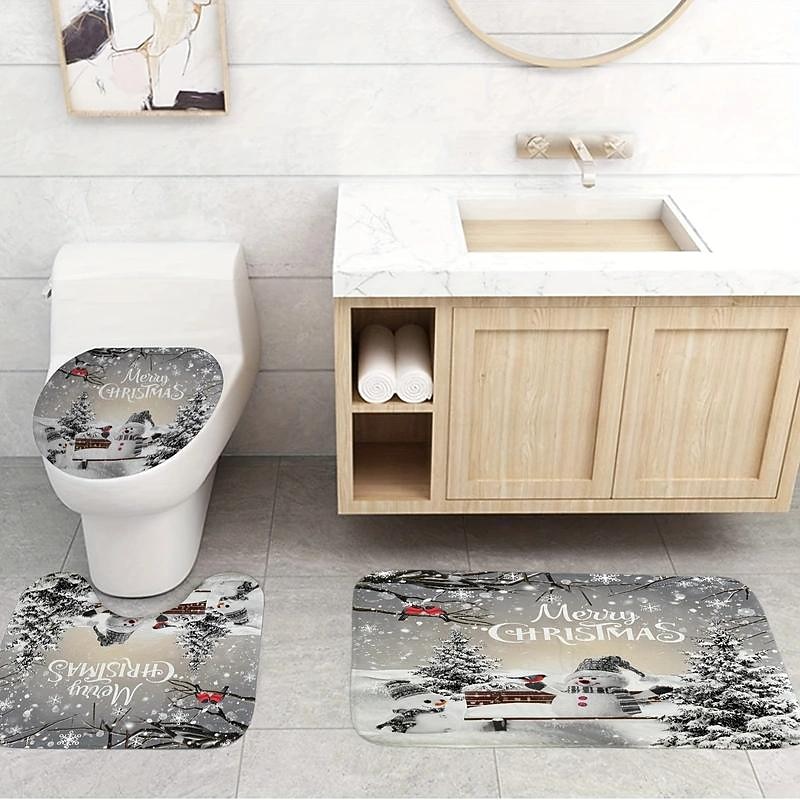 Christmas Snowman Shower Curtain, Waterproof Curtain Set With 12 Hooks, Xmas Bathroom Accessories, Christmas Decor3