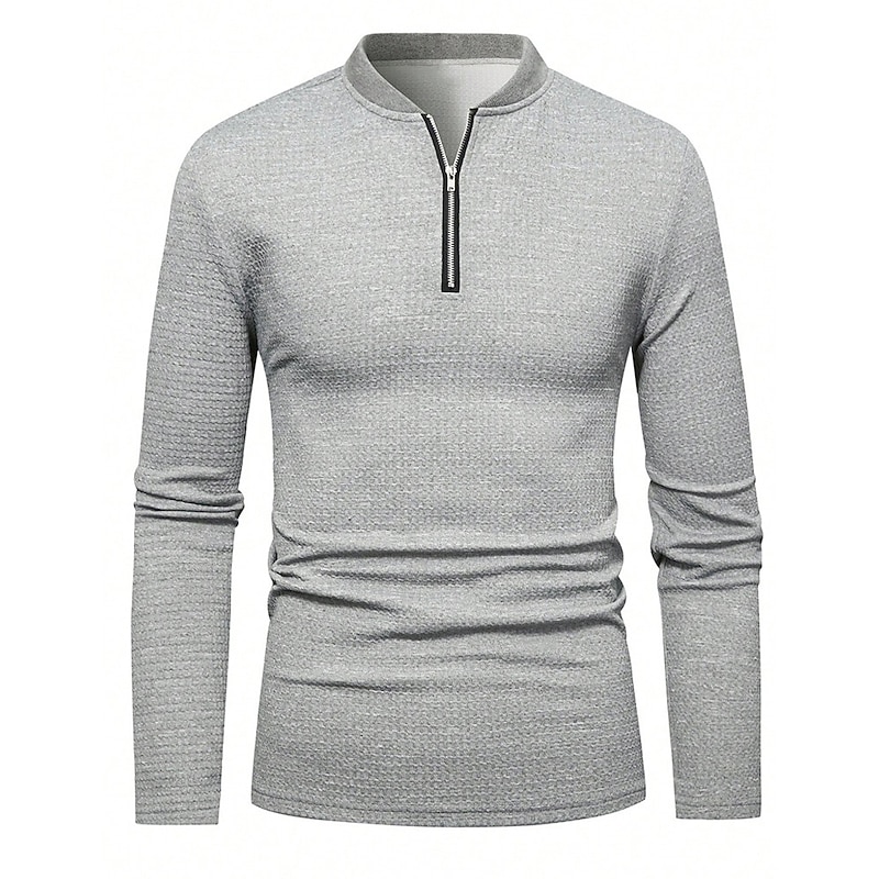 Men's Waffle Tee Waffle Shirt T Shirt Solid Quarter Zipper Tee Long Sleeve Quarter Zip Spring &  Fall Plain Fashion Designer Basic Vacation Street Going out Gray Top Tee for Men2