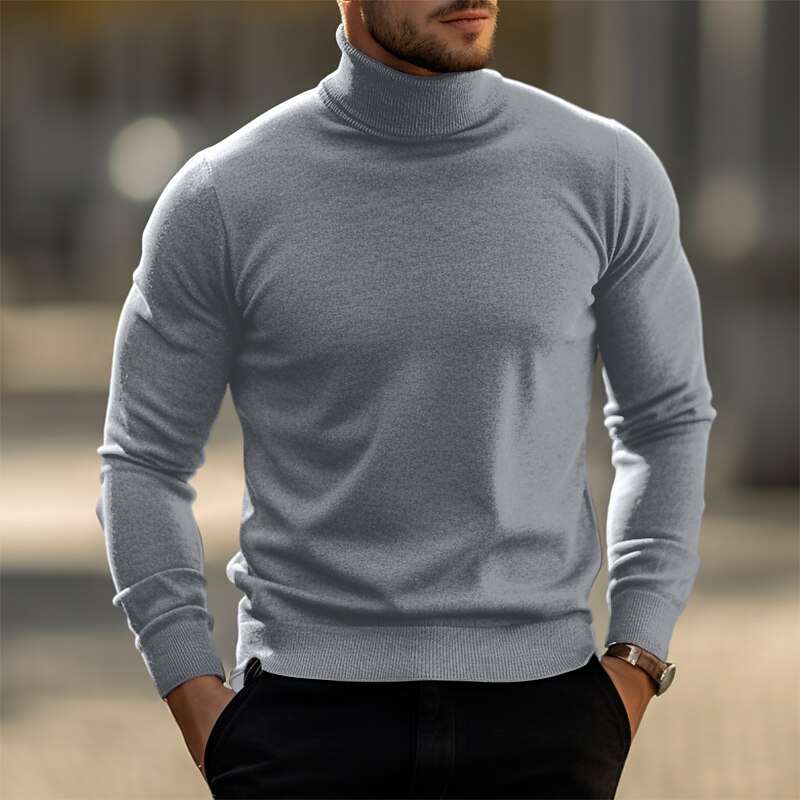 Men's Turtleneck Sweater Pullover Sweater Jumper Knit Sweater Ribbed Knit Regular Tops Knitted Basic Plain Turtleneck Keep Warm Modern Contemporary Casual Daily Wear Clothing Apparel Fall Winter Wine3