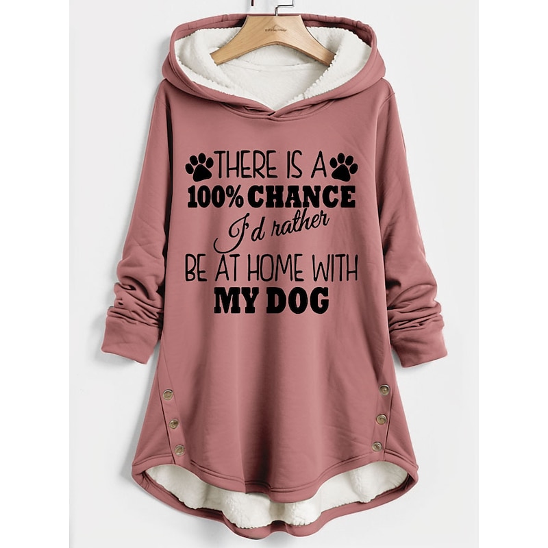 Women's Hoodie Sweatshirt Pullover Fleece Lined Warm Pajamas Sherpa Letter Casual Sports Button Print Warm Fuzzy Long Sleeve Top Micro-elastic Fall & Winter Comfrt Breathable Soft Fabric2