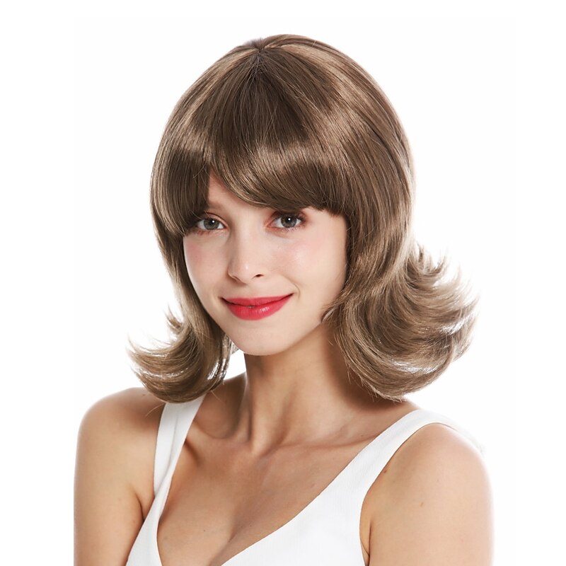 Women's Wig Short Waved Tips 50's 60's Retro Brown Halloween Wigs3