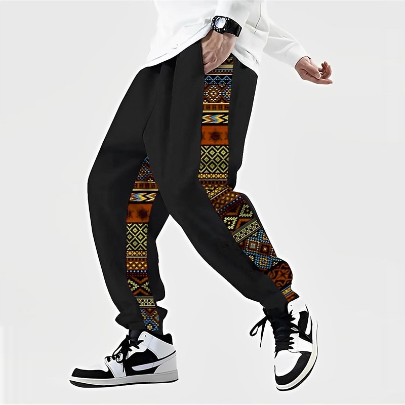 Color Block Geometry Ethnic Vintage Men's 3D Print Sweatpants Joggers Pants Trousers Outdoor Street Casual Daily Polyester Yellow Red Blue S M L Mid Waist Elasticity Pants4
