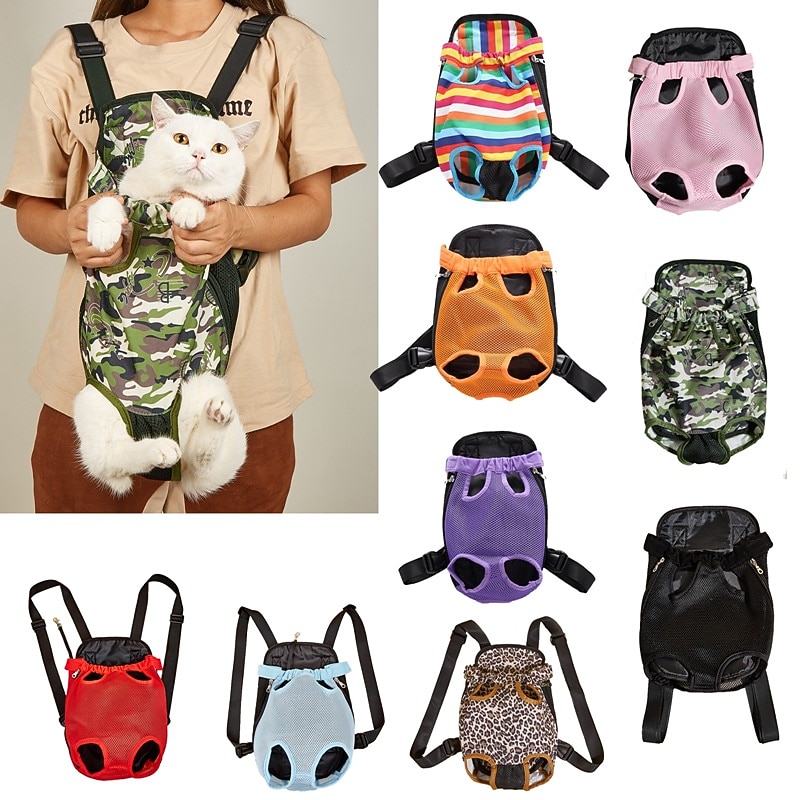 Colorful Striped Cat And Dog Backpack Camouflage Breathable Mesh For Travel Pet Chest Bag