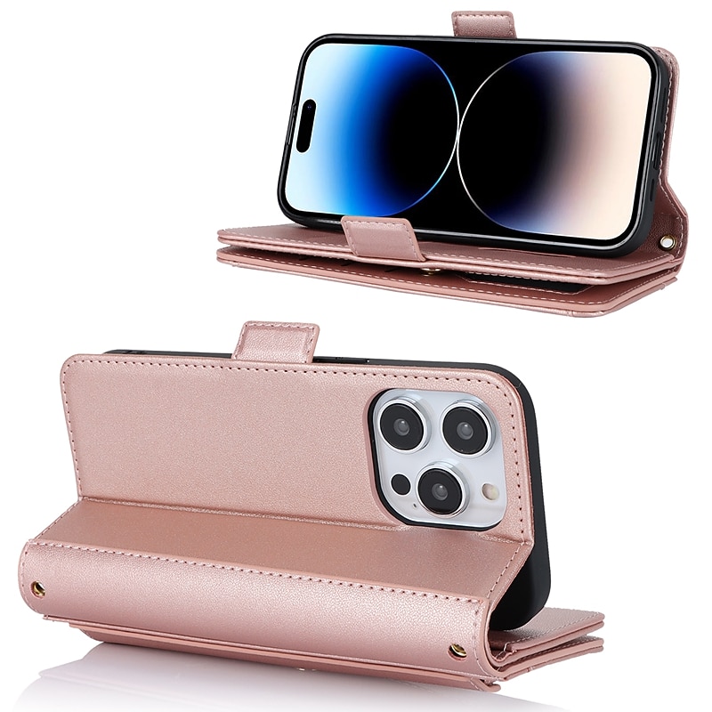 Phone Case For iPhone 15 14 Pro Max Plus 13 12 11 Pro Max Back Cover Wallet Case with Stand Holder Magnetic with Lanyard Retro TPU PU Leather4