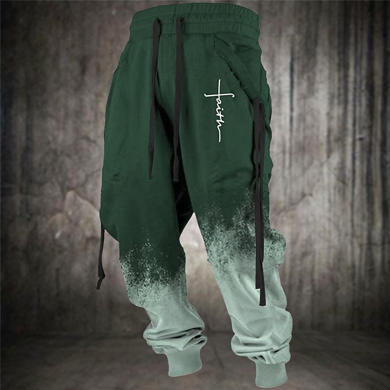 Faith Vintage Men's 3D Print Sweatpants Joggers Pants Trousers Outdoor Street Casual Daily Polyester Black Blue Brown S M L Mid Waist Elasticity Pants3