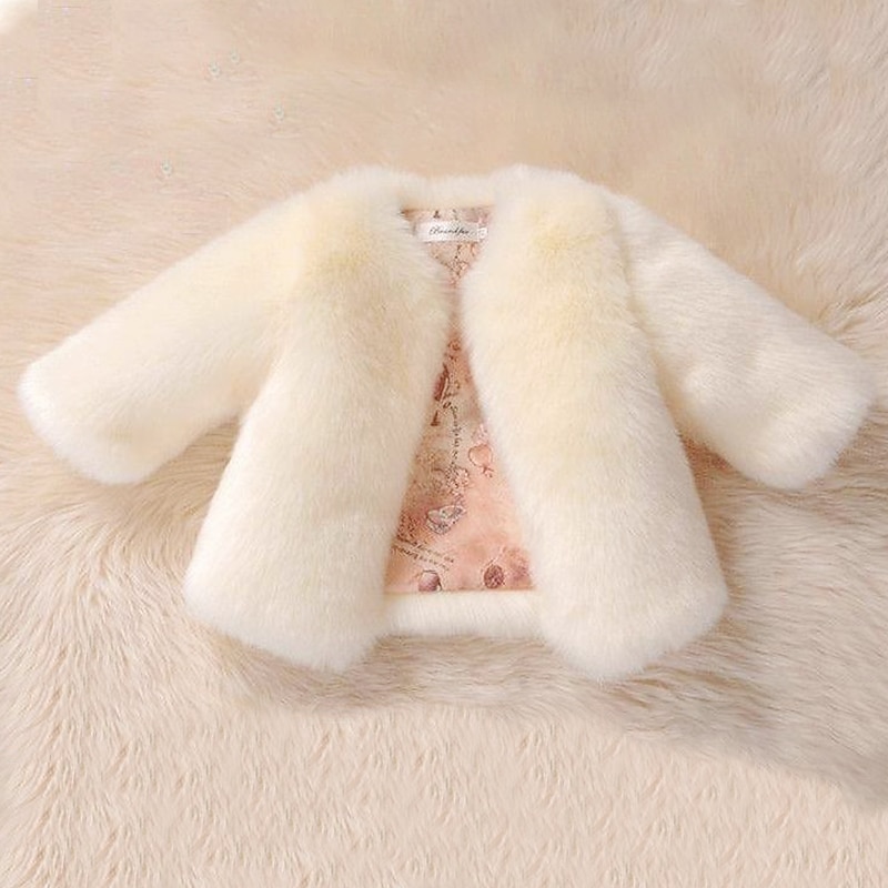 Kids Girls' Faux Fur Coat Solid Color Active School Coat Outerwear 7-13 Years Spring off white piece of red Black4