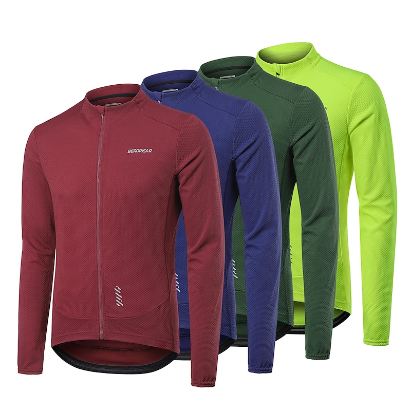 Men's Cycling Jersey Long Sleeve Bike Sweatshirt Tracksuit Jersey with 3 Rear Pockets Mountain Bike MTB Road Bike Cycling Quick Dry Reflective Strips Back Pocket Wicking Sports Wine Red Dark Green