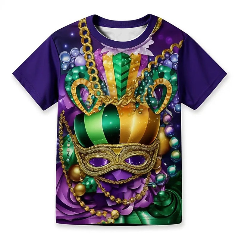 Carnival Boys 3D Mask Tee Shirt Short Sleeve 3D Print Summer Spring Active Sports Fashion Polyester Kids 3-12 Years Crew Neck Outdoor Casual Daily Regular Fit