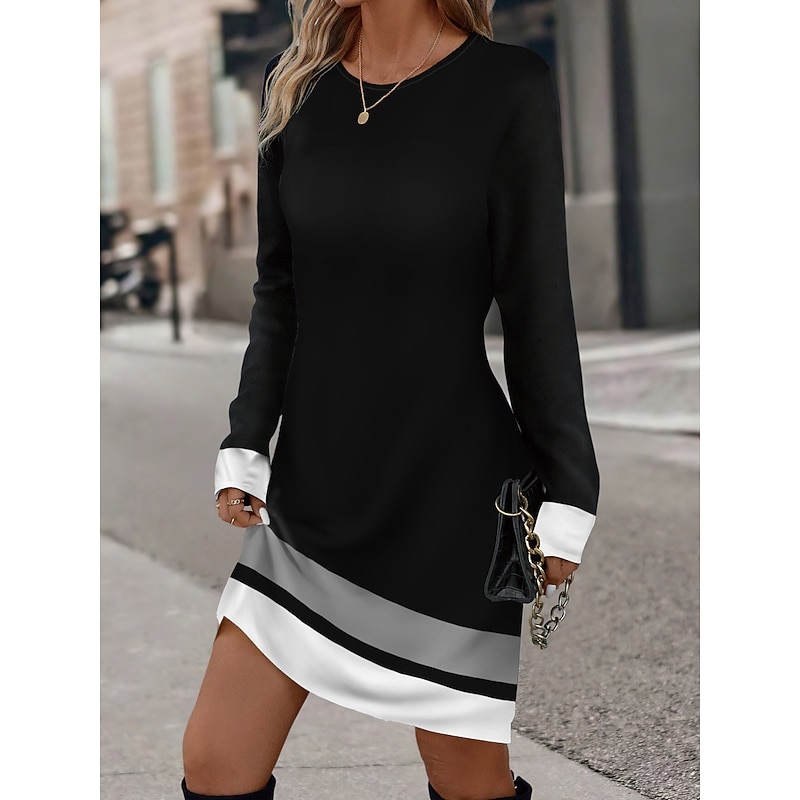 Women's Mini Dress Winter Dress Stripe Print Crew Neck Daily Vacation Long Sleeve Fall Winter