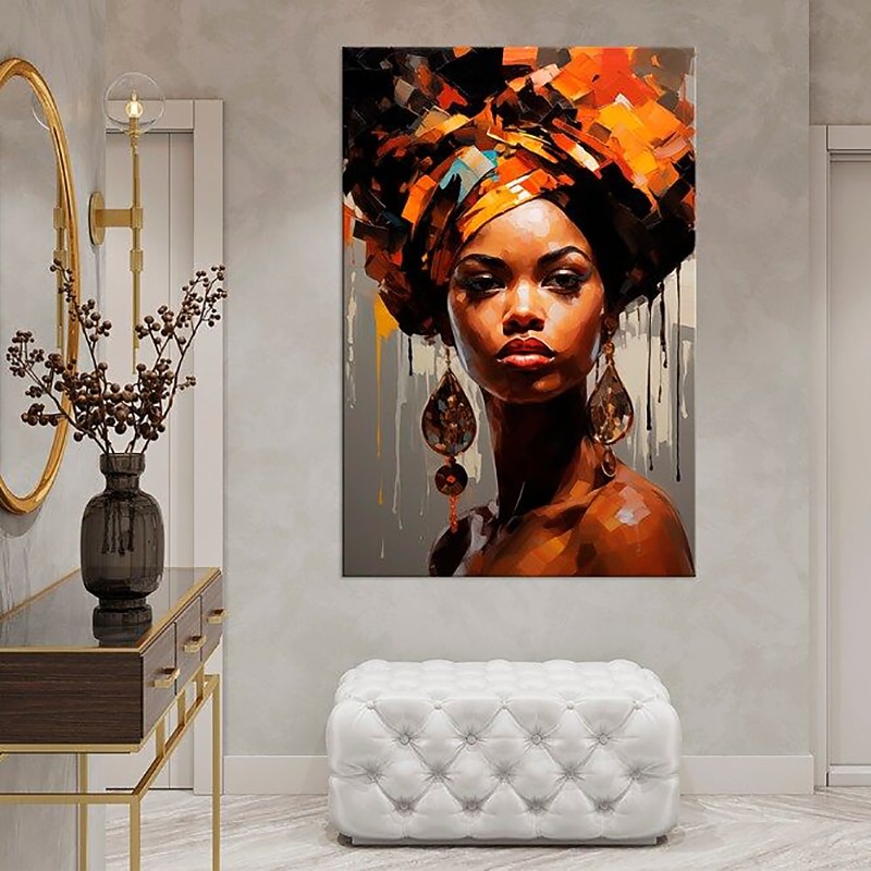 Handmade Oil Painting Canvas Wall Art Decoration Figure Portrait African Beautiful Girl Abstract for Home Decor Rolled Frameless Unstretched Painting4