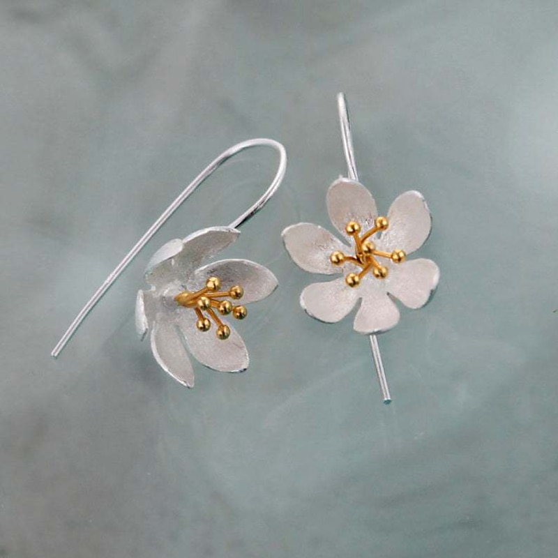 Women's Hoop Earrings Fine Jewelry Classic Flower Shape Elegant Stylish Earrings Jewelry Silver For Gift Festival 1 Pair3