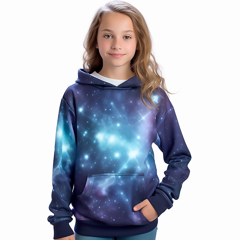 Girls' 3D Galaxy Hoodie Pullover Long Sleeve 3D Print Fall Winter Active Fashion Cute Kids 3-12 Years Outdoor Casual Daily Regular Fit4