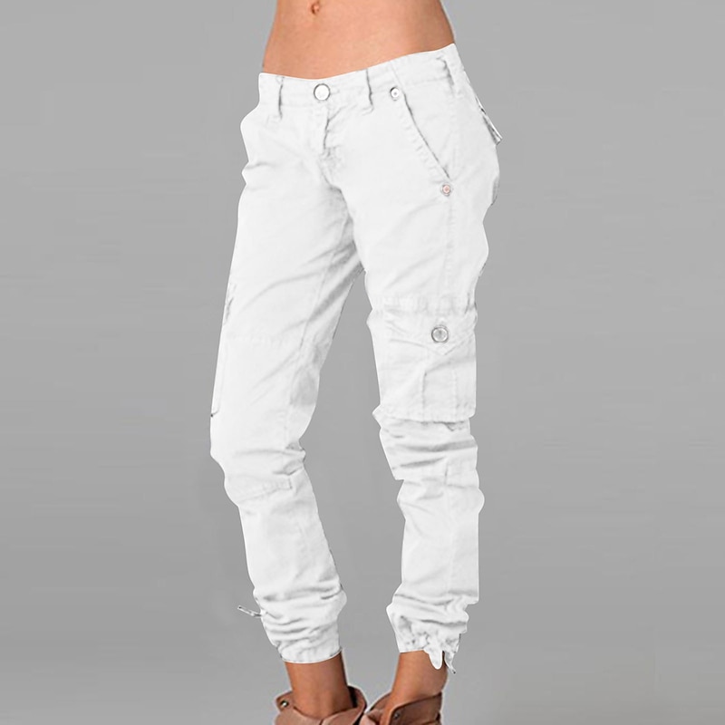 Women's Normal Cargo Pants Slacks Cargo Chino Full Length Mid Waist Solid Colored Pocket Comfy Outdoor Comfortable Inelastic Casual Daily Wear Grey Black White Almond Summer Spring &  Fall Slim4