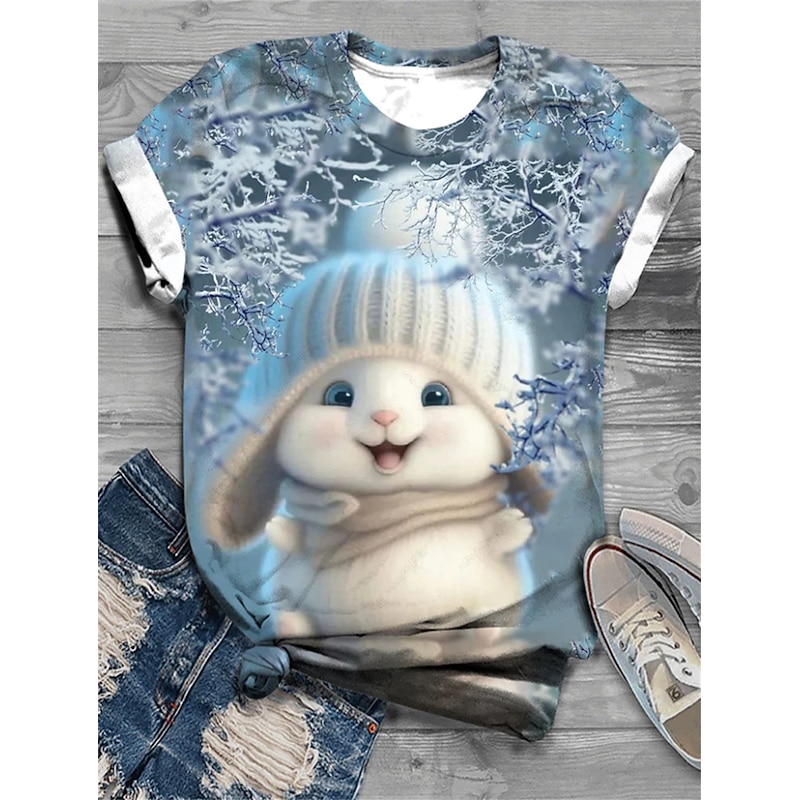 Women's T-Shirt Unisex Highland Cow Print Scarf Winter Theme Round Neck Short Sleeve Casual Wear Soft Fabric Standard Fit Animal Graphic Tee3