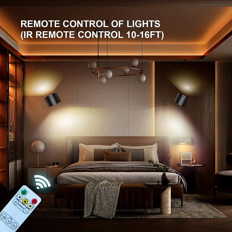 LED Wall Lamp, Wall Lamp With Up And Down Light Source, Wall Lamp With Rechargeable Spherical 360° Rotating Magnetic Ball, Support Remote Control, Wireless Wall Lamp For Reading Study Bedside4