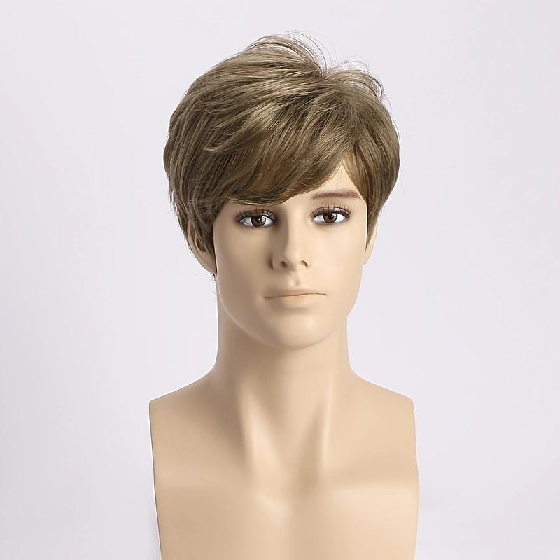 Trendy Handsome Slant Bangs Daily Short Curly Hair Men's Heat Resistant Synthetic Fiber Wig4