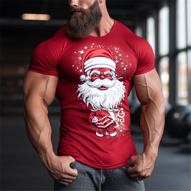 Christmas Men's Santa Claus Merry Christmas T Shirt Cotton Short Sleeve Graphic Shirt Black White Red Comfortable Tee Sports Outdoor Holiday Fashion Designer Clothing