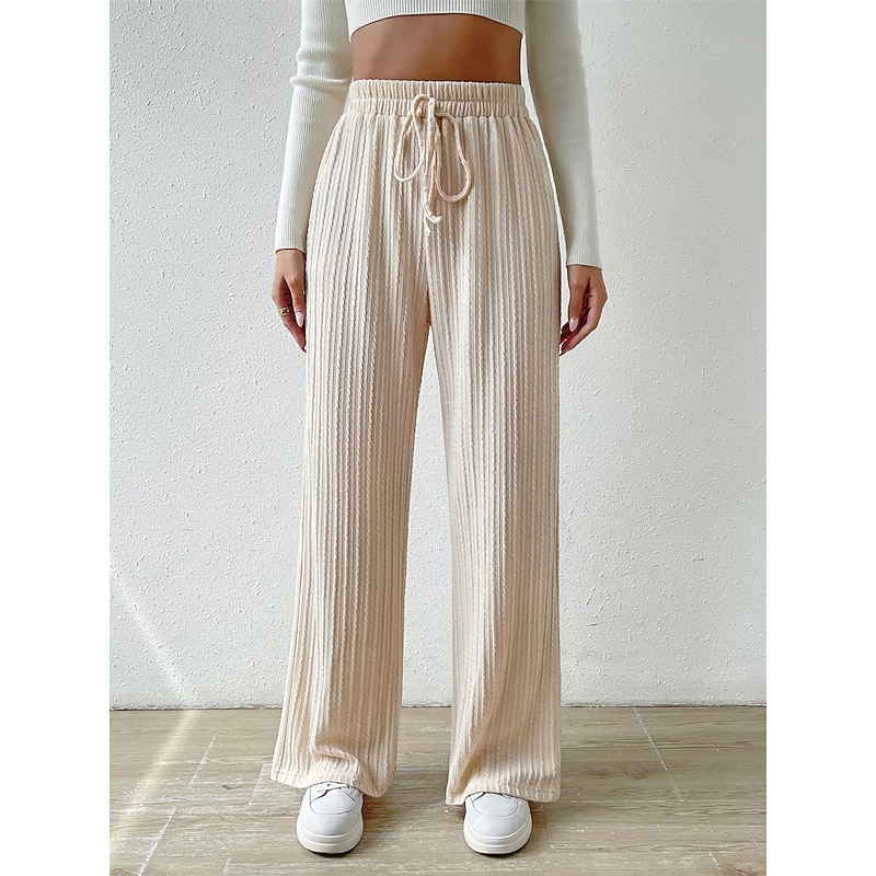 Women's Wide Leg Linen Pants Pants Trousers Fashion Streetwear Casual Full Length High Waist Plain Pocket Drawstring High Cut Comfort Breathability Soft Micro-elastic Vacation Street Daily Apricot3