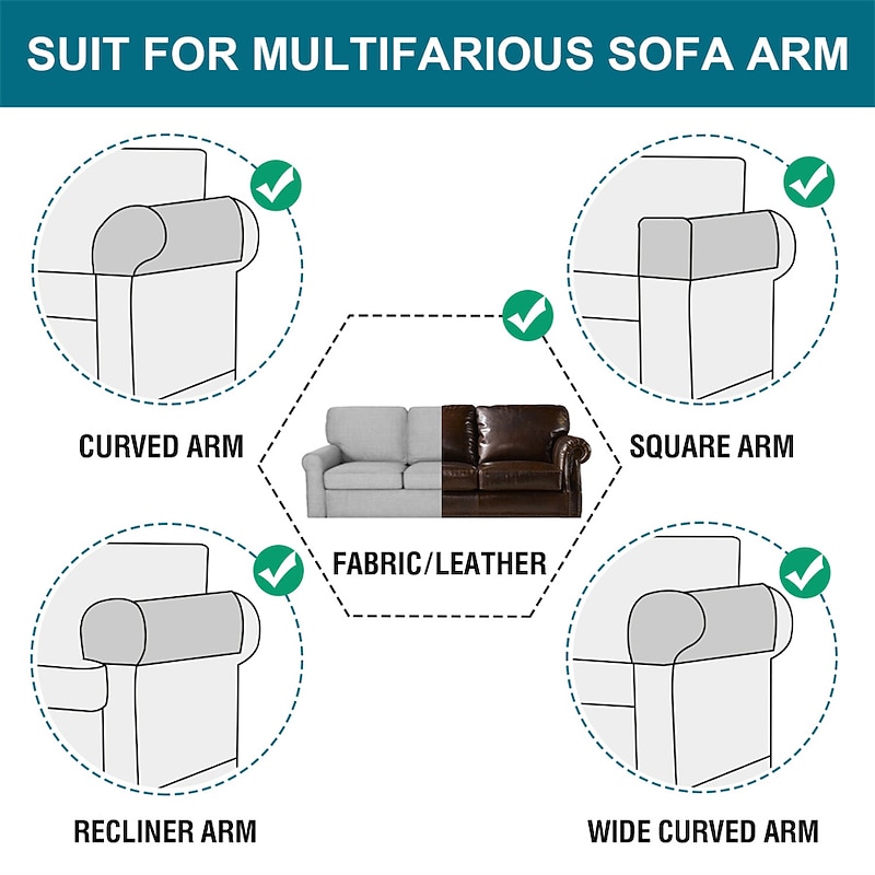 2 Pcs Armrest Covers for Chairs and Sofas Couch Arm Covers for Sofa Armrest Covers with Side Pocket Anti-Slip Furniture Protector Washable Armrest Slipcovers3