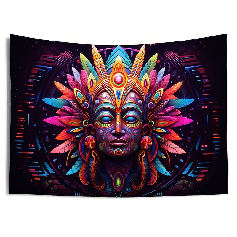 Blacklight Tapestry UV Reactive Glow in the Dark Glow Party Neon Trippy Misty Pharaoh Egypt Hanging Tapestry Wall Art Mural for Living Room Bedroom4
